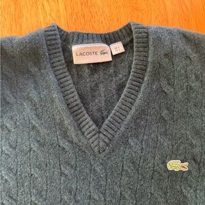 Lacoste Men's Charcoal V-Neck Sweater Small